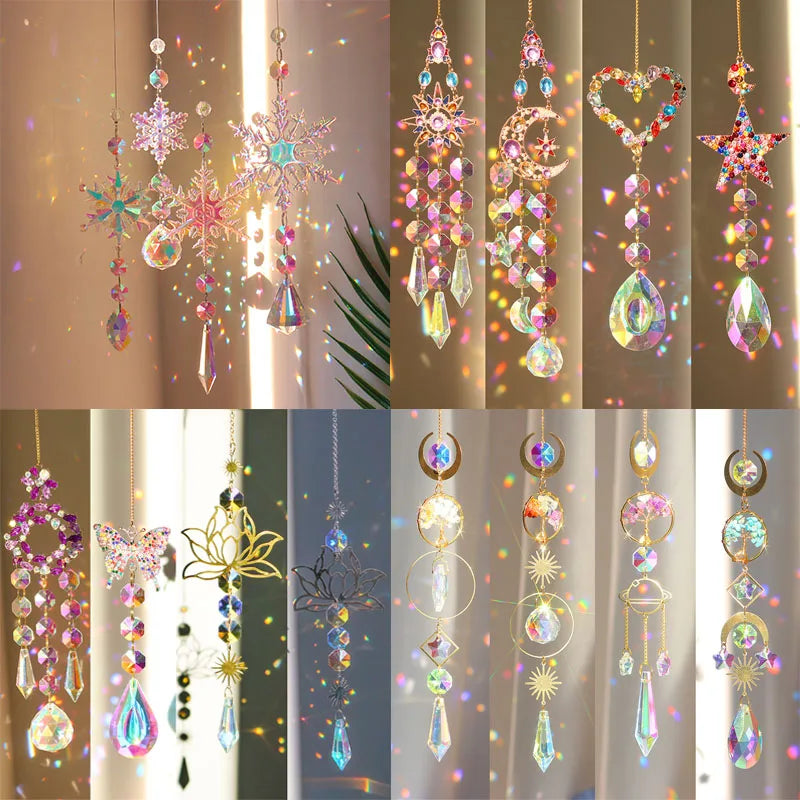 Crystal Diamond Moon Sun Catcher Butterfly Lotus Rainbow Christmas Home Garden Decoration Wind Chime