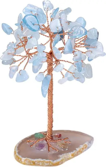 Super Mini Crystal Money Tree Home Decor Copper Wire Wrap with Agate Slice Base for Yoga Feng Shui Healing Gemstone