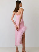 Strapless Feather Midi Dress