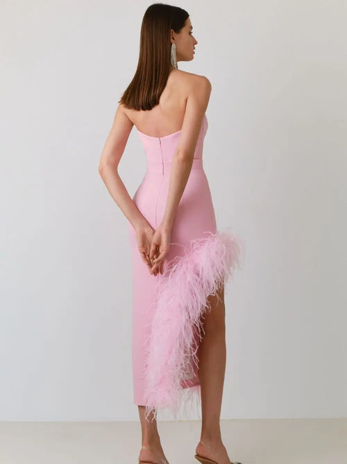 Strapless Feather Midi Dress