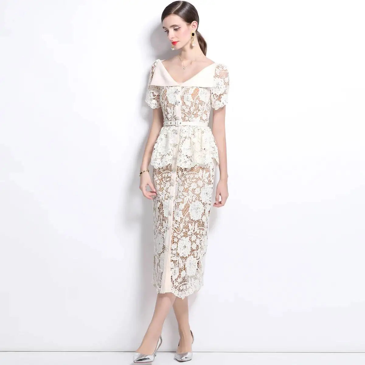 Beaded Lace Midi Dress