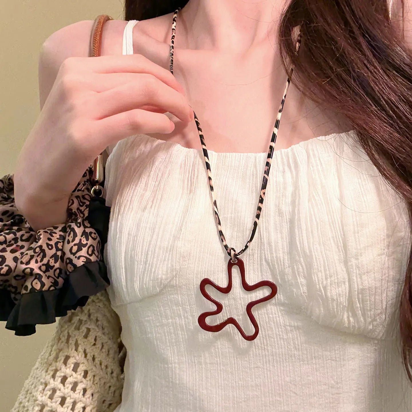 Wine Red Flower Necklace