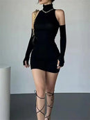 Ruched Turtleneck Mini Dress