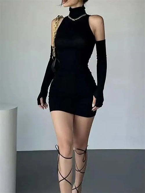 Ruched Turtleneck Mini Dress