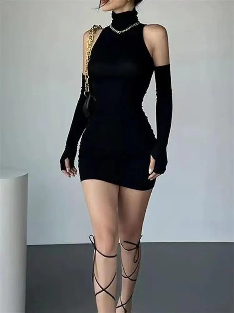 Ruched Turtleneck Mini Dress