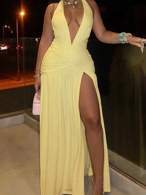 White Deep V Dress