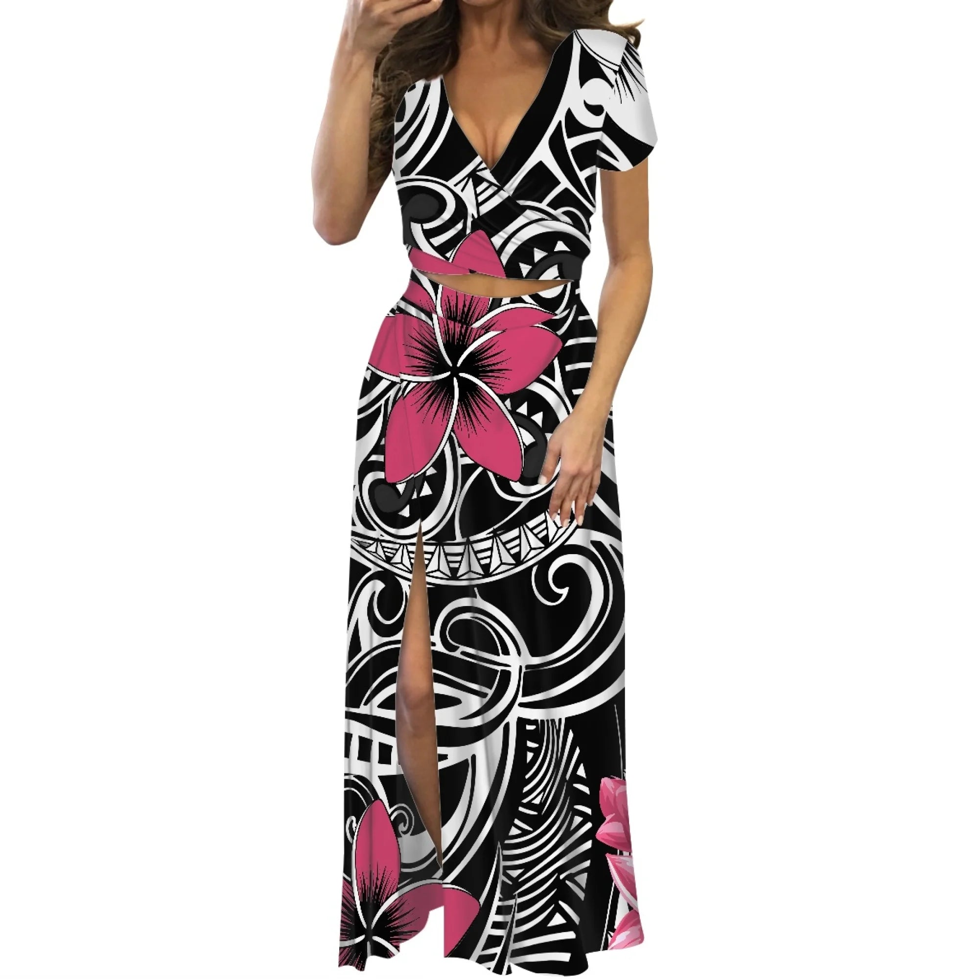 Polynesian Print Maxi Dress