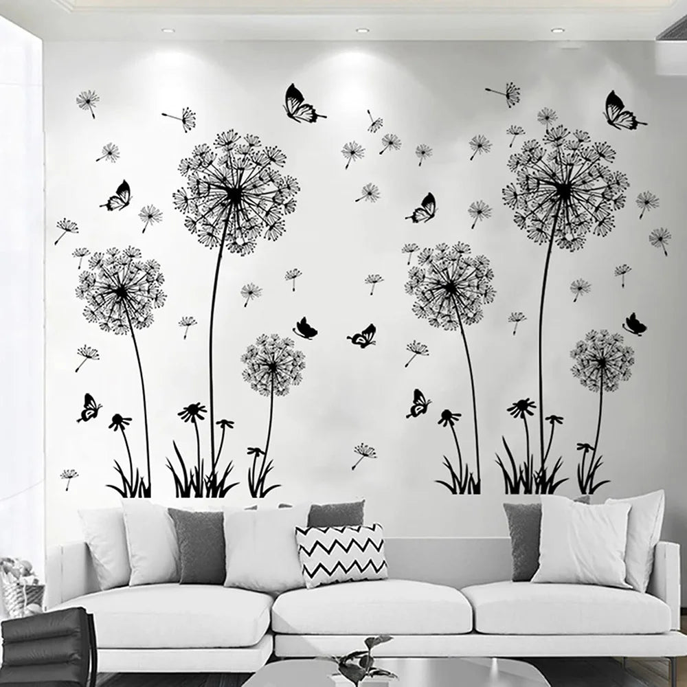 Short Eye Catching Black Dandelion Wall Stickers for Sitting Room Bedroom Decorative Household Adornment Poster
