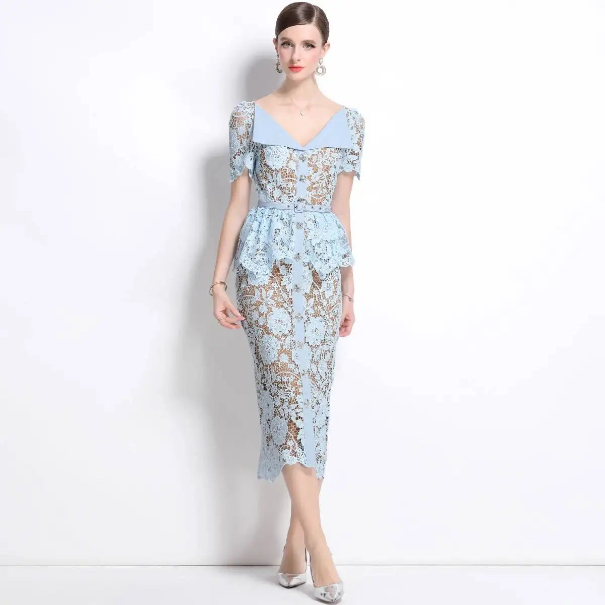 Beaded Lace Midi Dress