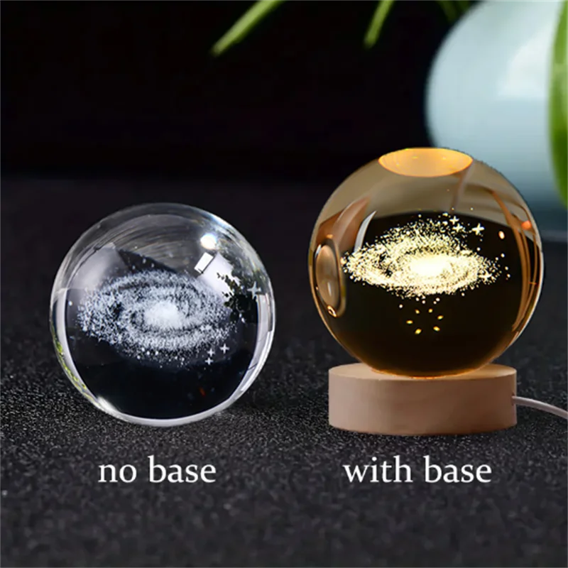 3D Crystal Ball Night Light Laser Engraved Solar System Globe Decoration for Home Desktop Astronomy Birthday Gift
