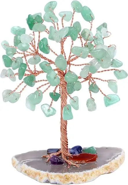 Super Mini Crystal Money Tree Home Decor Copper Wire Wrap with Agate Slice Base for Yoga Feng Shui Healing Gemstone