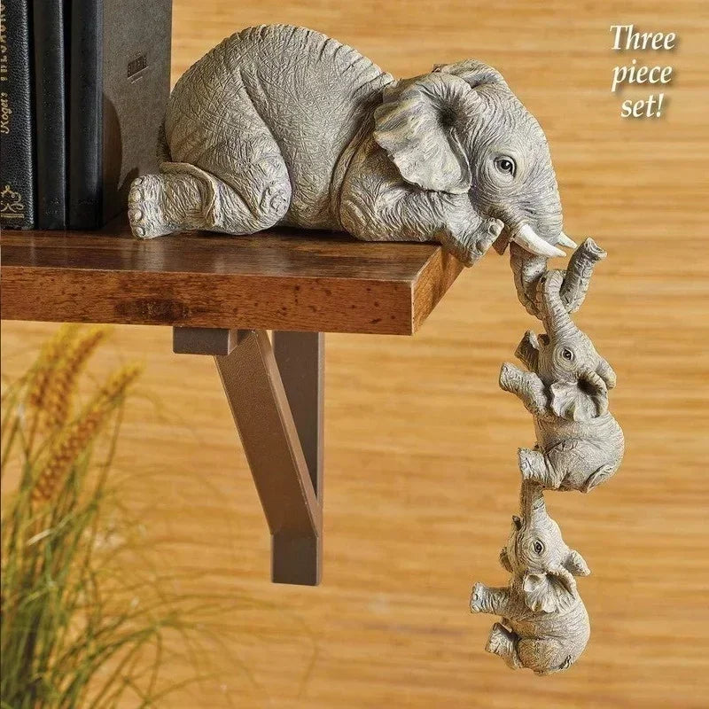 Cute Elephant Figurines Home Decor Lucky Statue 3Pcs/Set Resin Crafts Baby Holding Design Living Room Gift