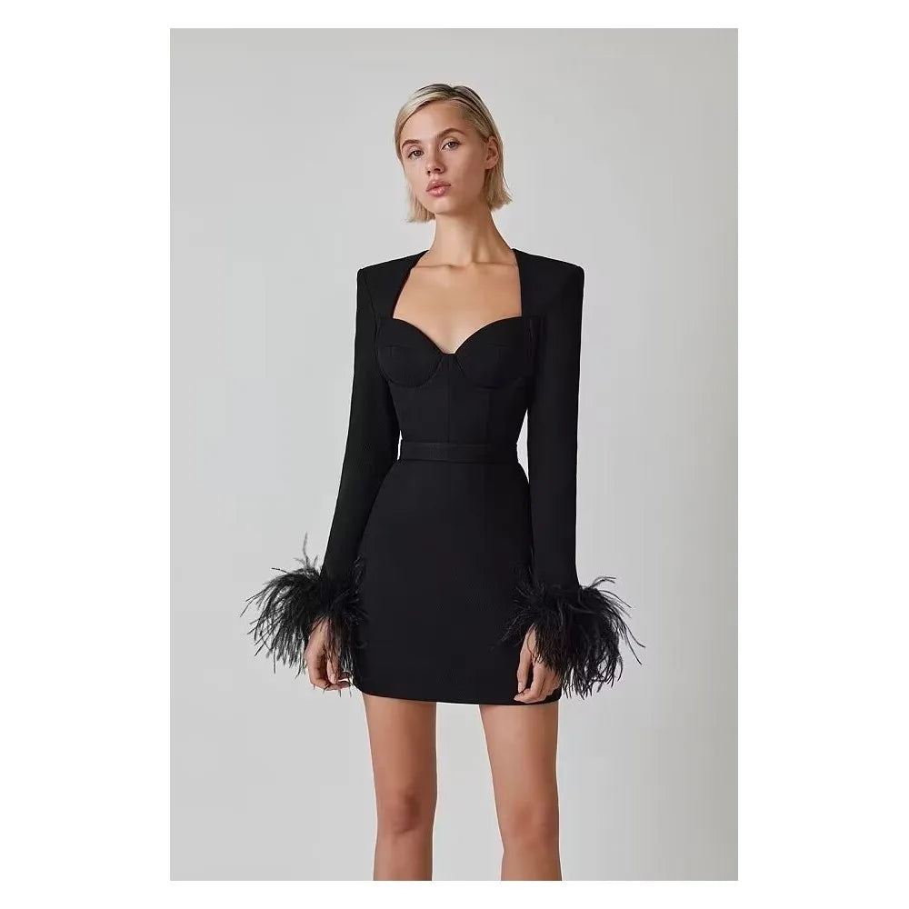 Strapless Feather Mini Dress