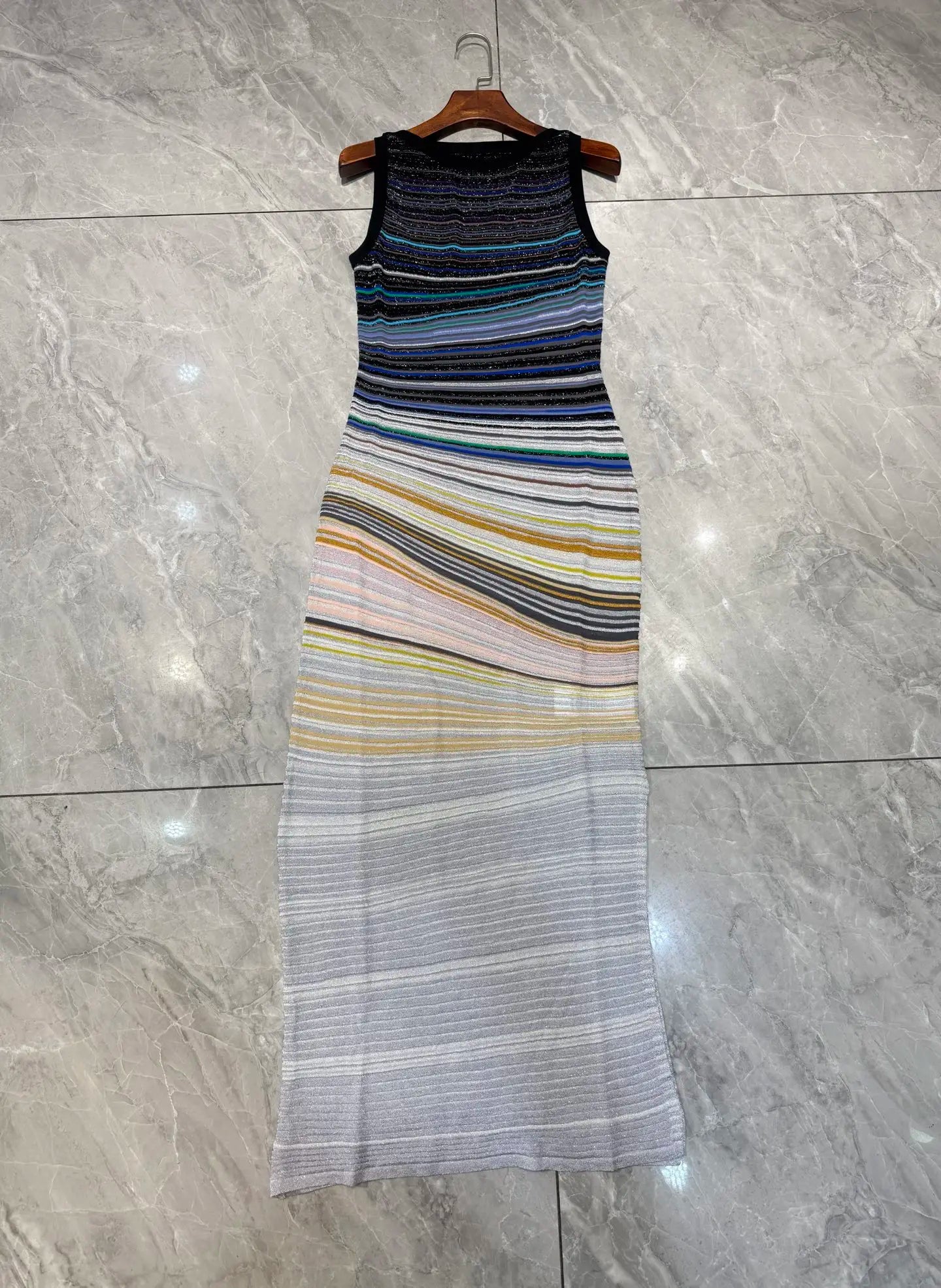 Sequined Striped Knit Dress
