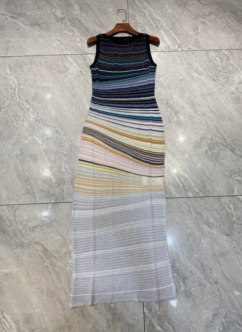 Sequined Striped Knit Dress