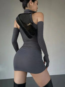 Ruched Turtleneck Mini Dress