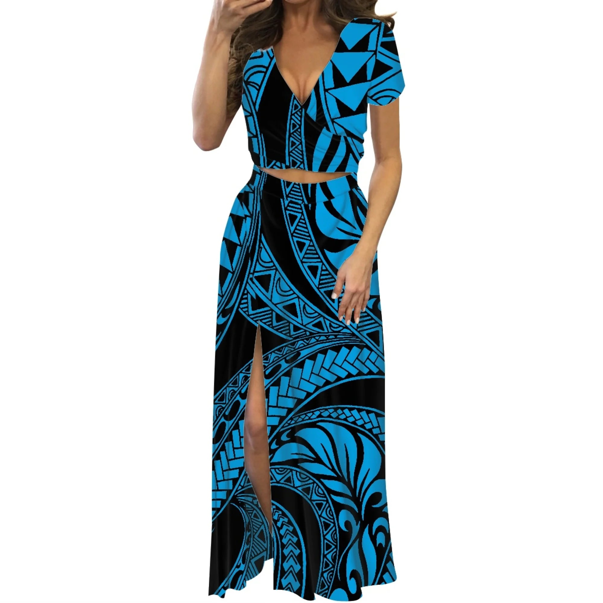 Polynesian Print Maxi Dress
