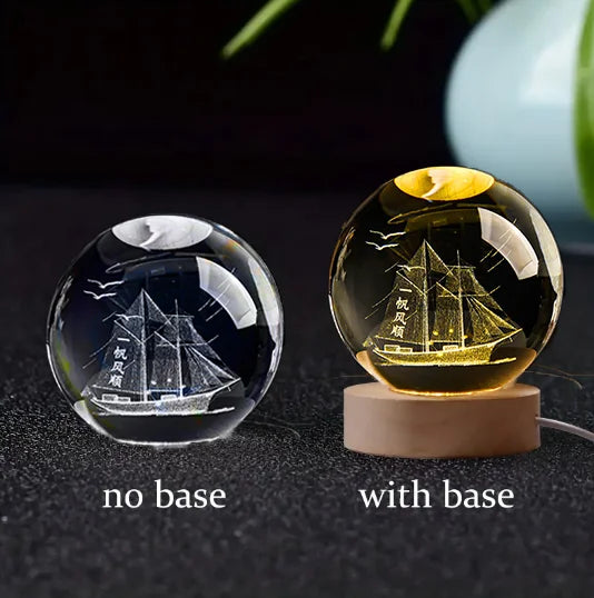 3D Crystal Ball Night Light Laser Engraved Solar System Globe Decoration for Home Desktop Astronomy Birthday Gift