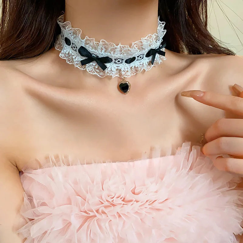 Heart Bow Lace Choker