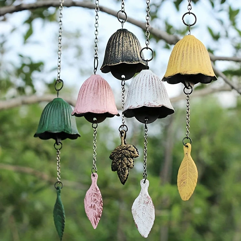 Creative Japanese Cast Iron Wind Chime Hanging Decoration Retro Metal Leaf Bell for Balcony Outdoor Garden