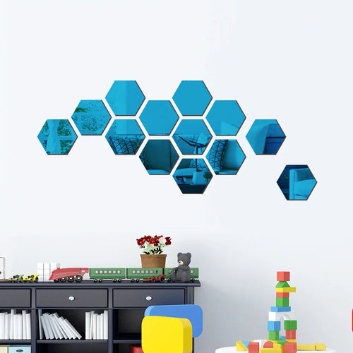 Rose Gold 3D Hexagon Mirror Wall Stickers DIY TV Background Decor for Living Room Bedroom Bathroom Home Decor