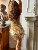 Sequined Off-Shoulder Mini Dress
