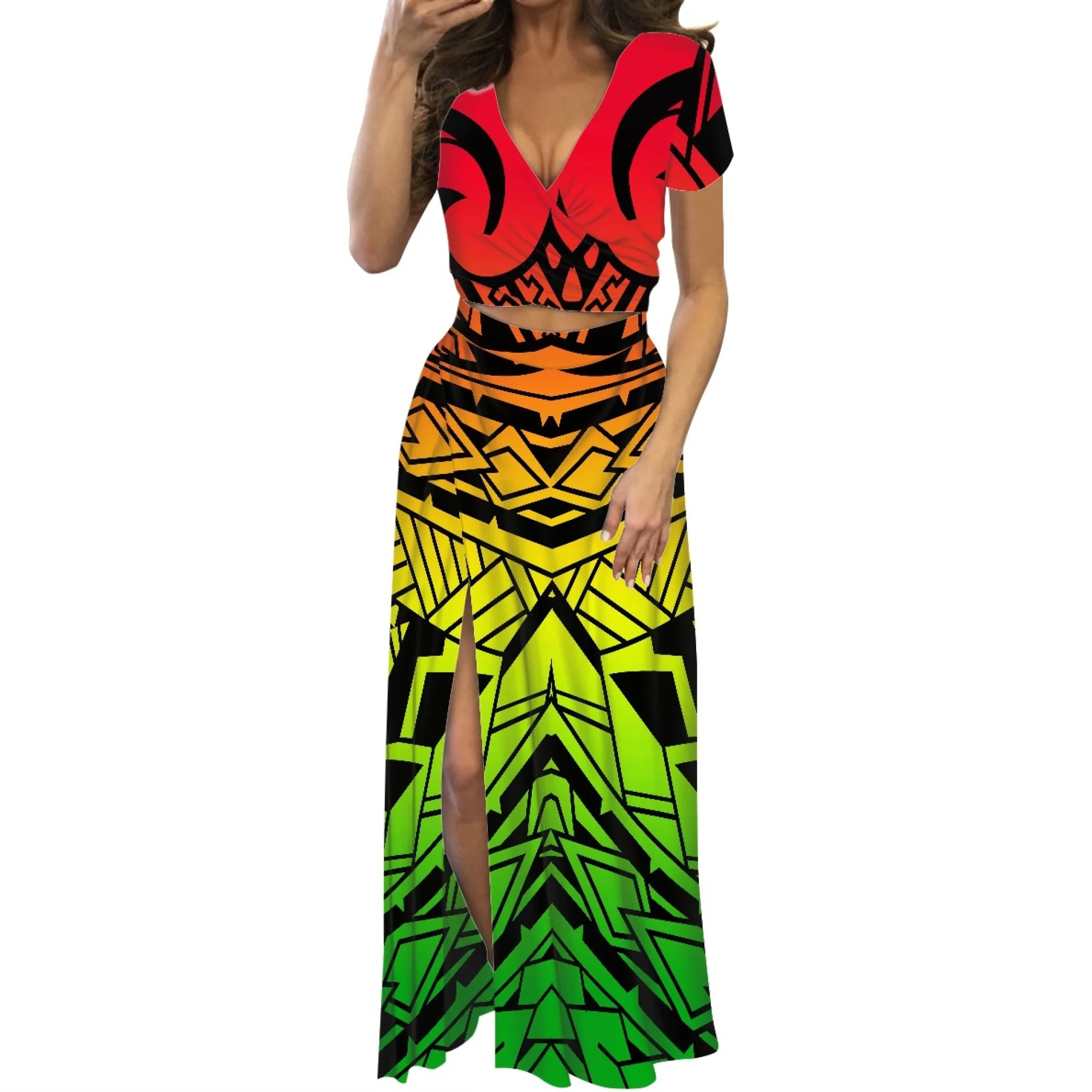 Polynesian Print Maxi Dress