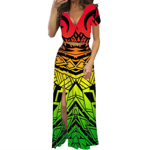 Polynesian Print Maxi Dress