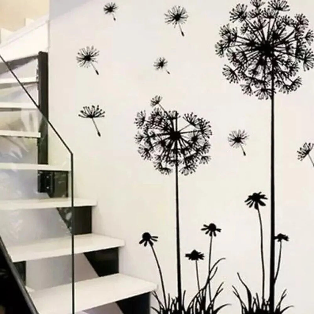 Short Eye Catching Black Dandelion Wall Stickers for Sitting Room Bedroom Decorative Household Adornment Poster