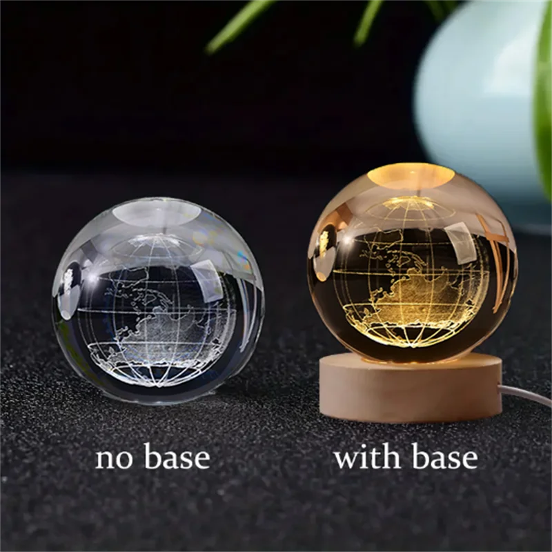 3D Crystal Ball Night Light Laser Engraved Solar System Globe Decoration for Home Desktop Astronomy Birthday Gift