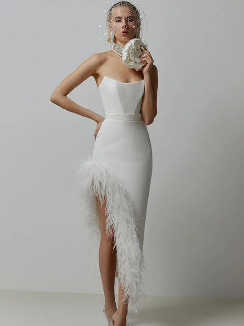 Strapless Feather Midi Dress