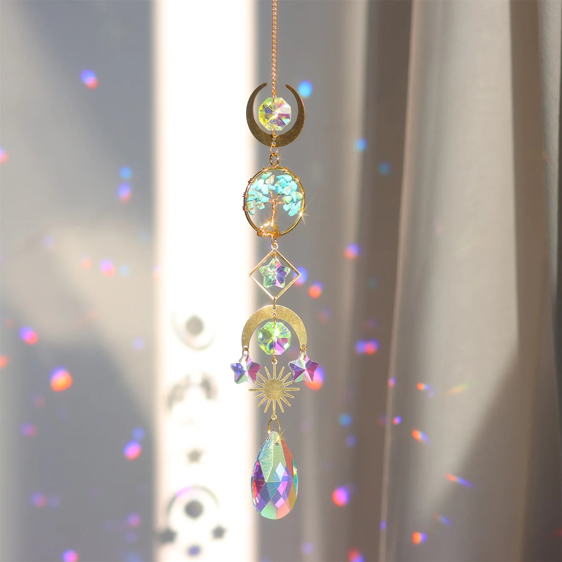 Crystal Diamond Moon Sun Catcher Butterfly Lotus Rainbow Christmas Home Garden Decoration Wind Chime