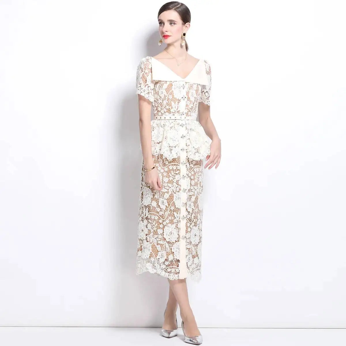 Beaded Lace Midi Dress