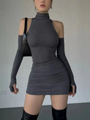 Ruched Turtleneck Mini Dress