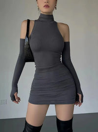 Ruched Turtleneck Mini Dress