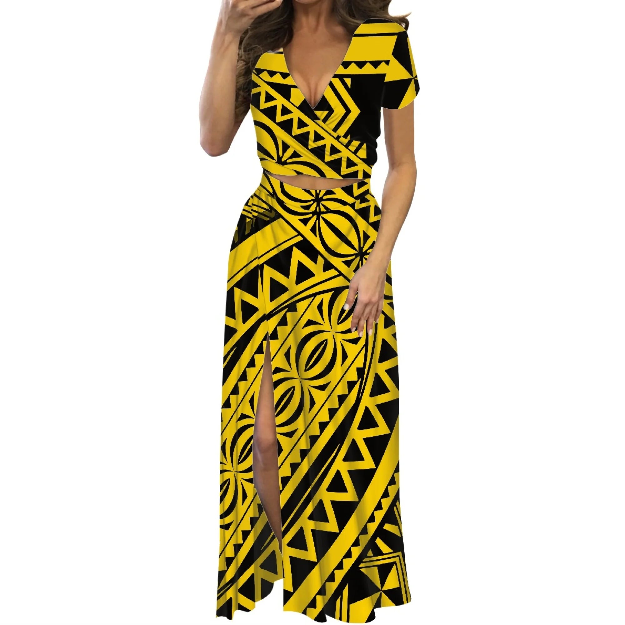 Polynesian Print Maxi Dress