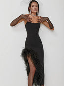 Strapless Feather Midi Dress
