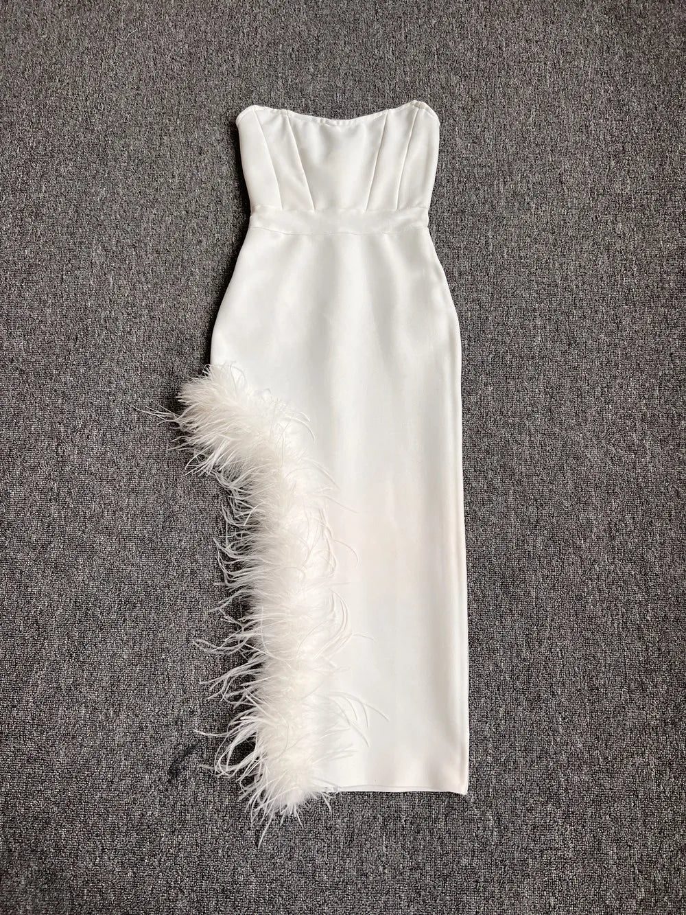 Strapless Feather Midi Dress
