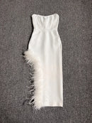 Strapless Feather Midi Dress