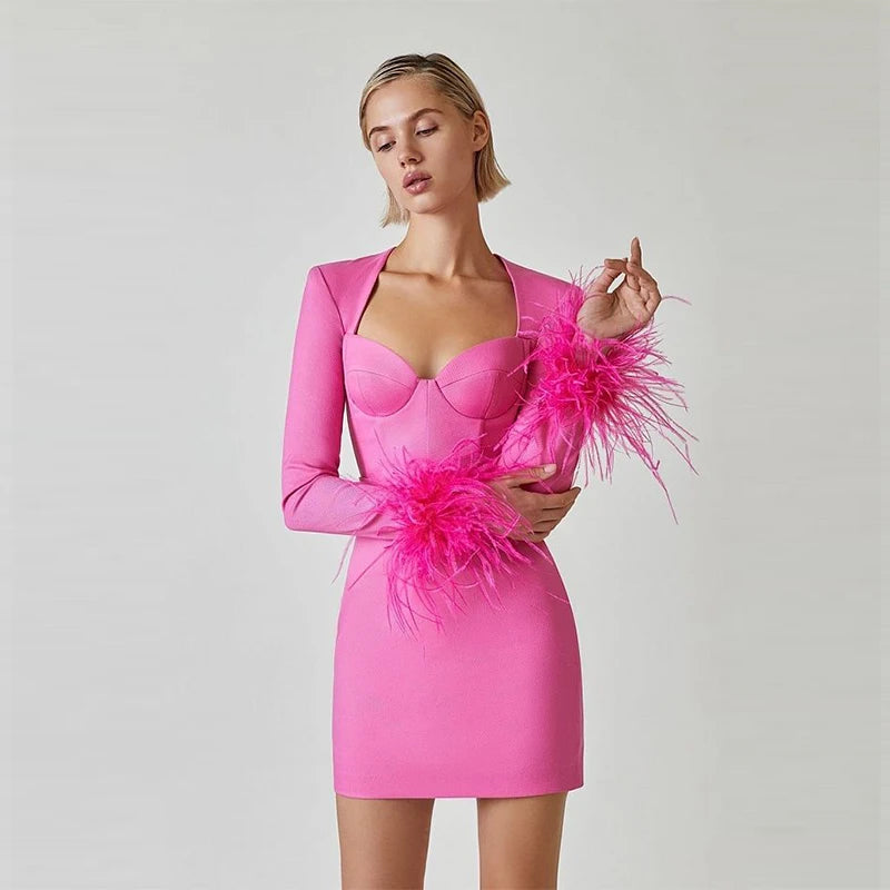 Strapless Feather Mini Dress