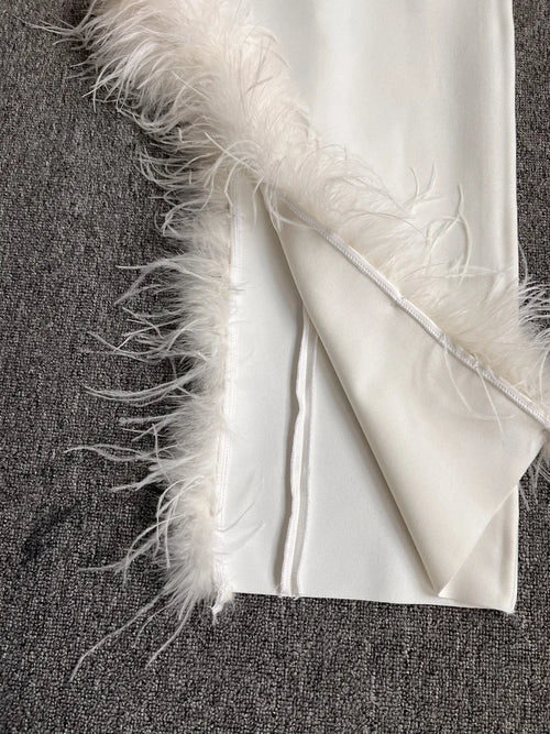 Strapless Feather Midi Dress