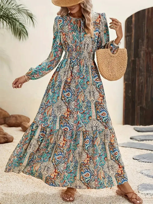 Ruffles Print Maxi Dress