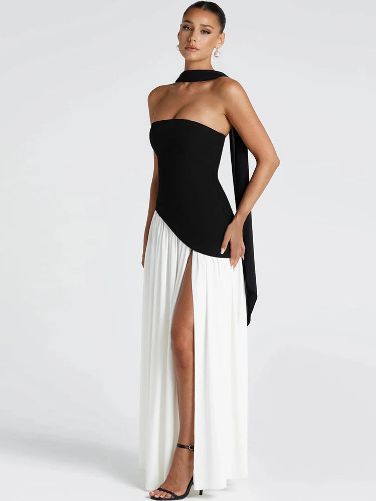 Patchwork Draped Maxi Dress