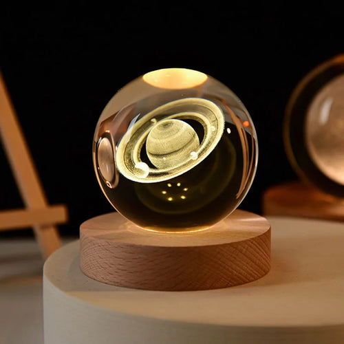 3D Crystal Ball Night Light Laser Engraved Solar System Globe Decoration for Home Desktop Astronomy Birthday Gift