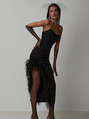 Strapless Feather Midi Dress