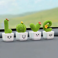 Resin Succulent Cactus Mini Green Plant Set of 4 for Office Home Living Room Crafts Eye Catching Short Length Figurines