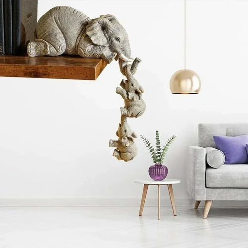 Cute Elephant Figurines Home Decor Lucky Statue 3Pcs/Set Resin Crafts Baby Holding Design Living Room Gift