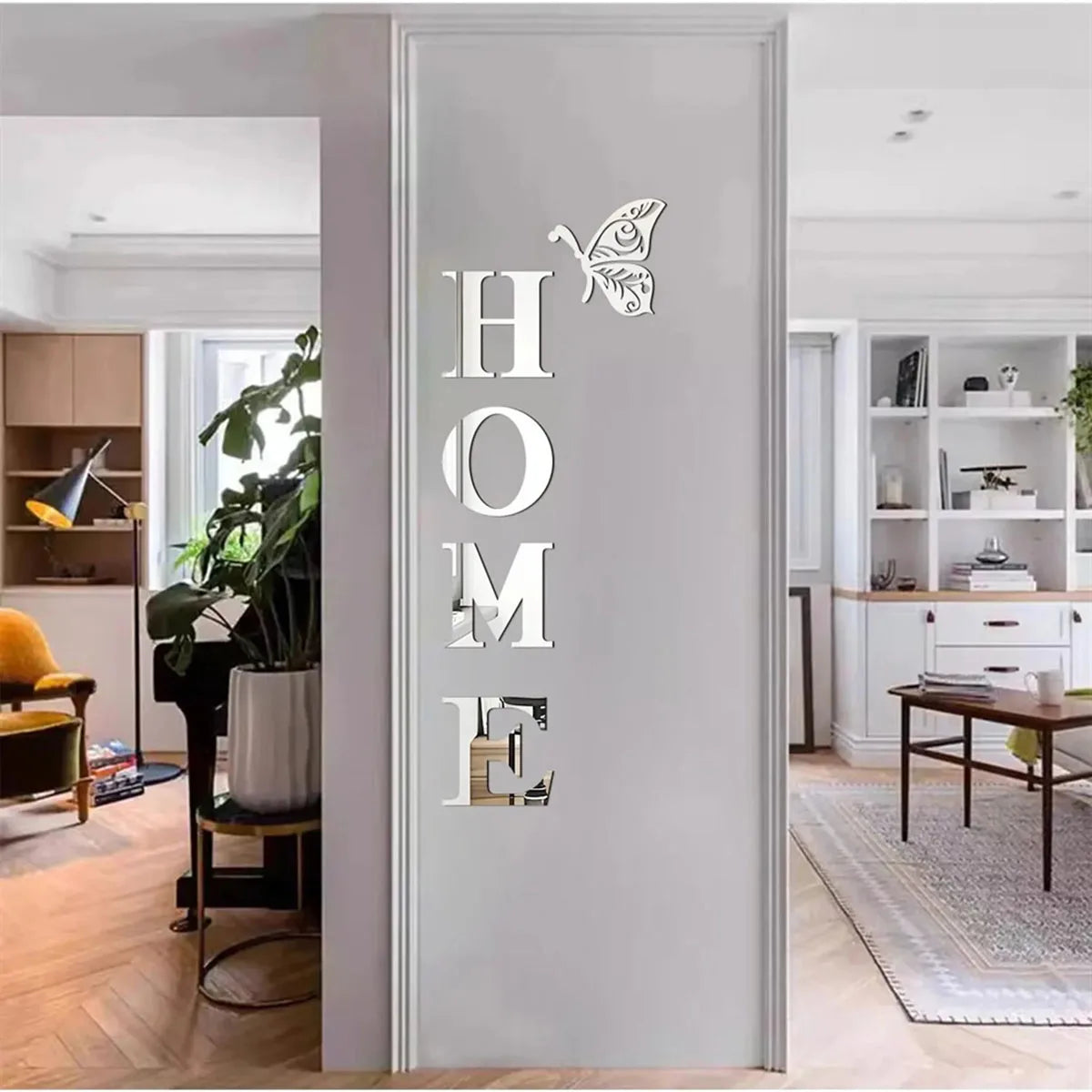 Eye-Catching 3D Mirror Wall Sticker Featuring HOME Logo for Entrance Decoration and Home Decor