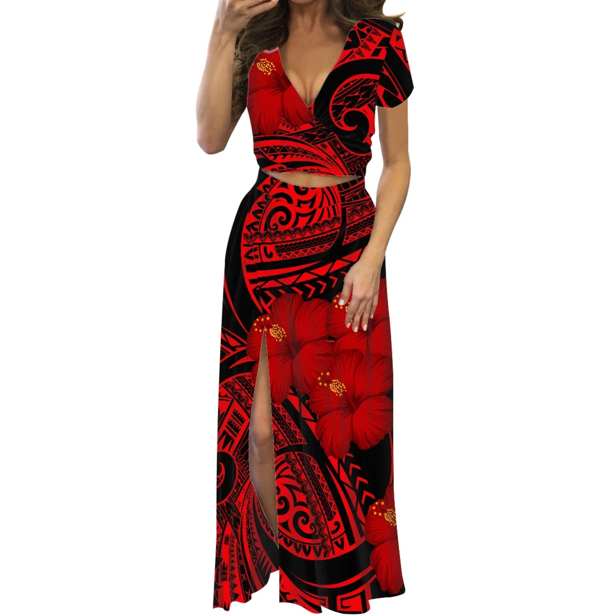Polynesian Print Maxi Dress
